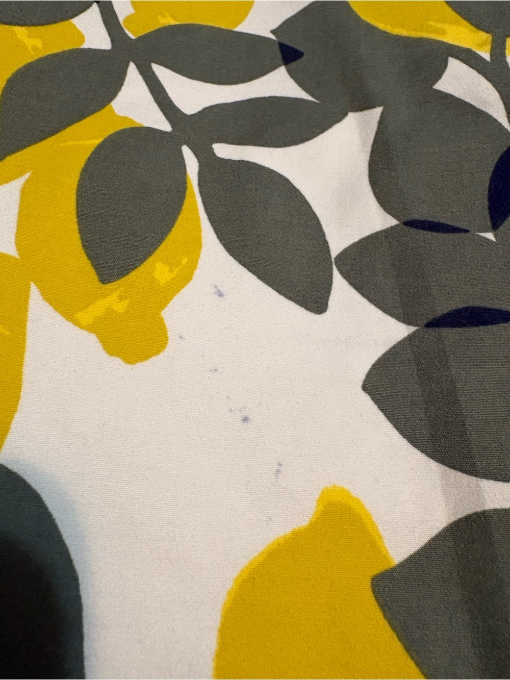 Boden White Cropped Pants with Bright Lemons and Olive / Navy Leaf Print - Picture 10 of 15